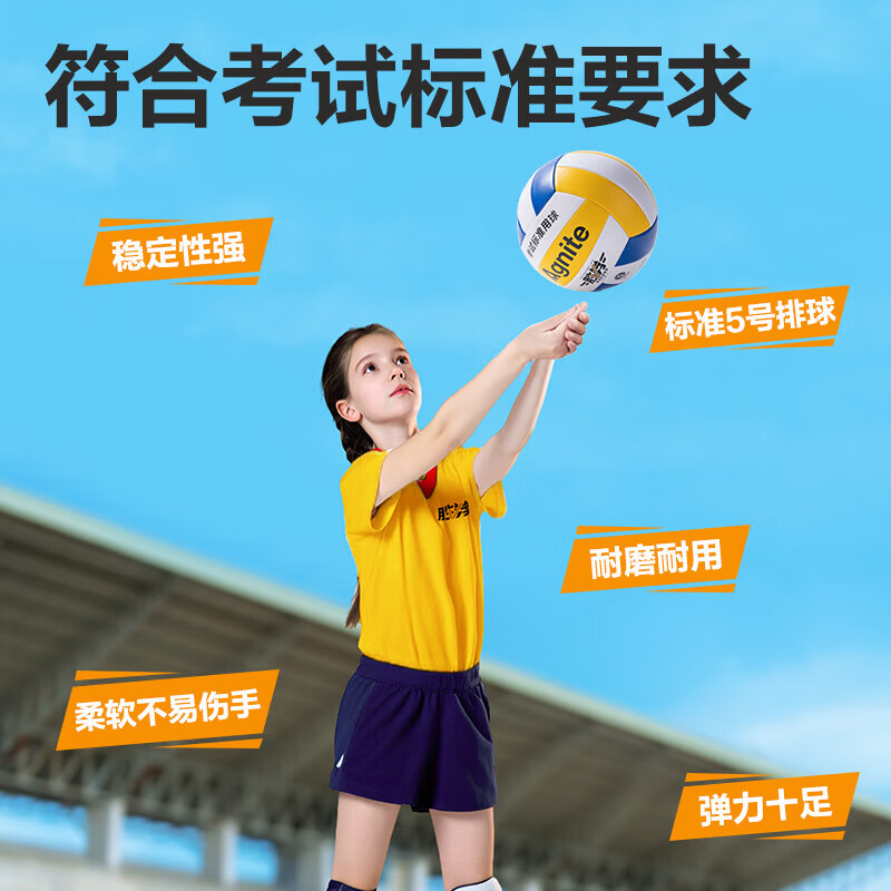 得力排球 日常课间训练排球(材质以单品型号规格备注为准) 5号 FD307考满分机缝PVC花色5号考试排球 1个高清大图