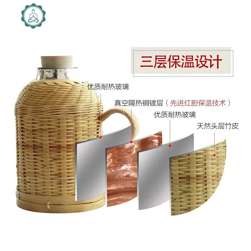 手工竹编热水瓶暖壶复古暖瓶开水瓶老式暖水瓶竹制外壳茶壶家用 封后 1.6精编黄丝全套(麻绳+内胆)保温壶