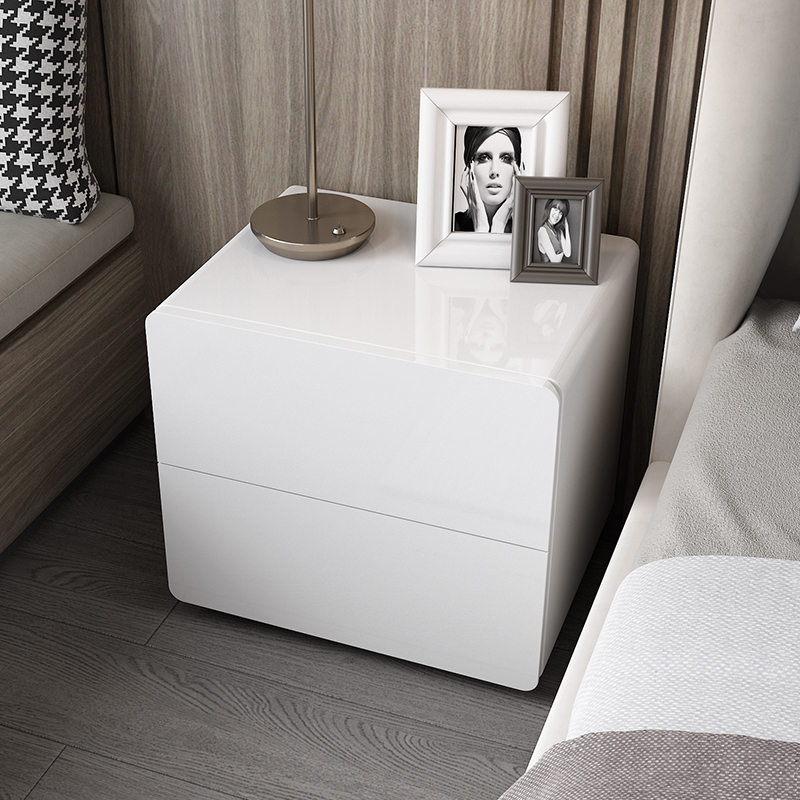 艺可恩床头柜简约现代白色烤漆卧室床边柜小柜简易收纳柜轻奢储物柜