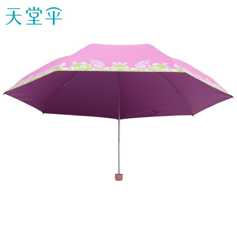 天堂伞 UPF50+亚光绒色胶丝印双色花三折铅笔晴雨伞太阳伞 30069ELCJ高清大图