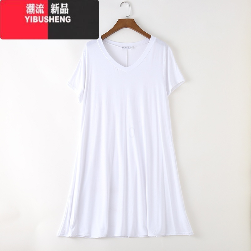 YIBUSHENG2023韩版莫代尔加肥加大码连衣裙女孕妇裙宽松中长款套头大摆裙