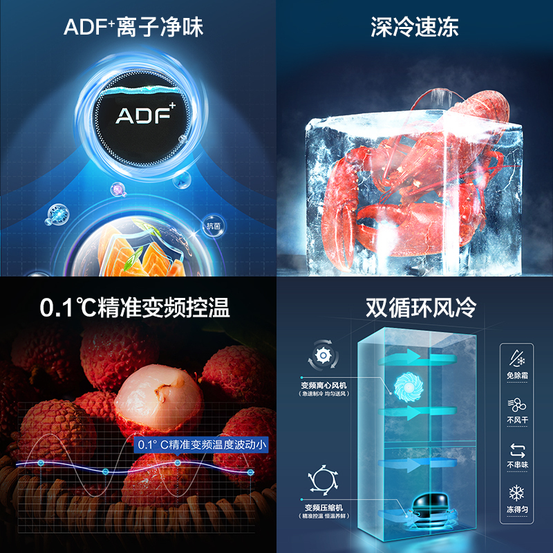 [无忧嵌]美菱420升超薄十字对开门冰箱自营 一级能效风冷无霜净味家用多开门电冰箱大容量BCD-420WP9CX高清大图