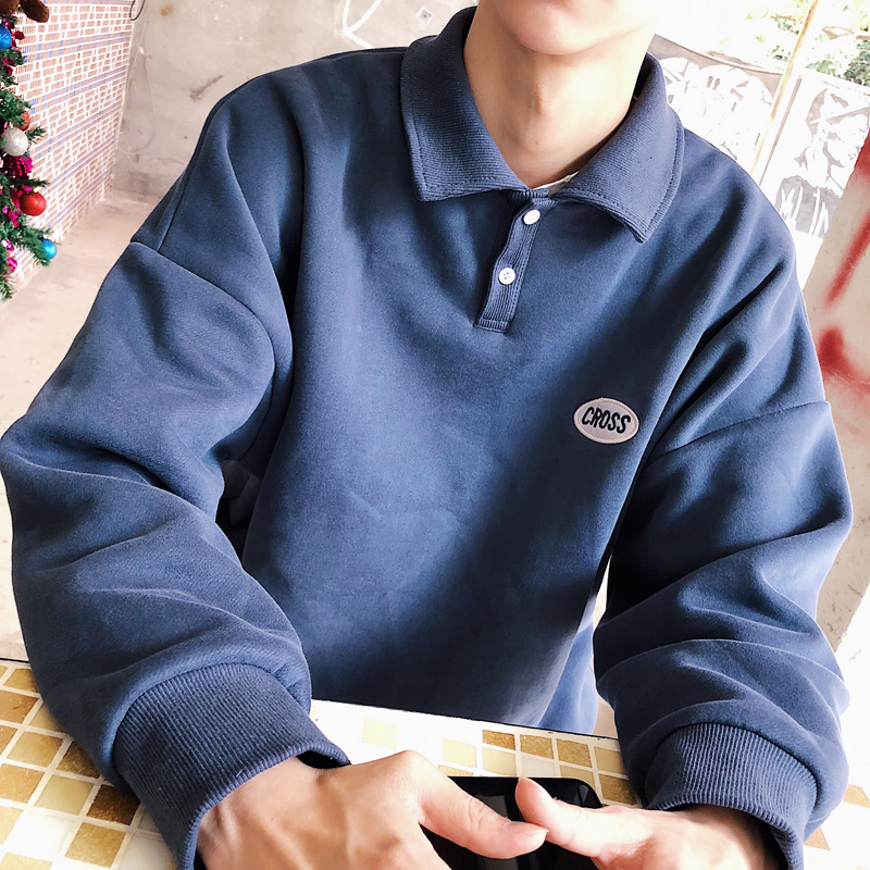 2018春装新品韩版男款宽松大码衬衫翻领套头卫衣学生字母短外套潮