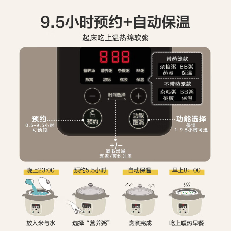 小熊(Bear) 电炖锅电炖盅 家用白瓷隔水炖盅 煲汤燕窝熬粥锅迷你2.5L陶瓷电砂锅婴儿辅食煮粥锅 DDZ-C25K1高清大图