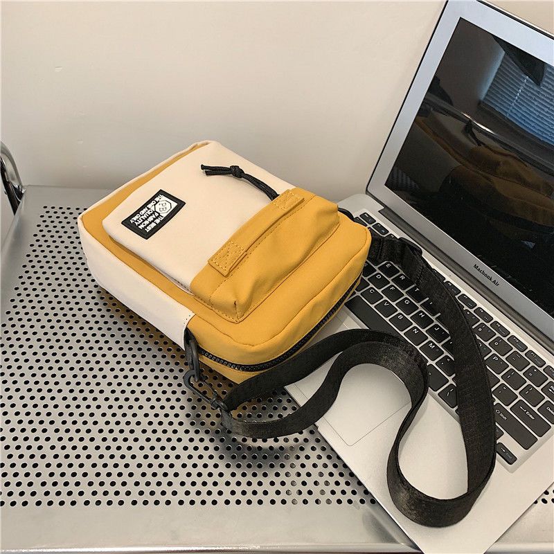 男生小挎包ins潮酷个性手机斜挎包休闲小方包潮牌单肩包男士包包_99 黄白拼色