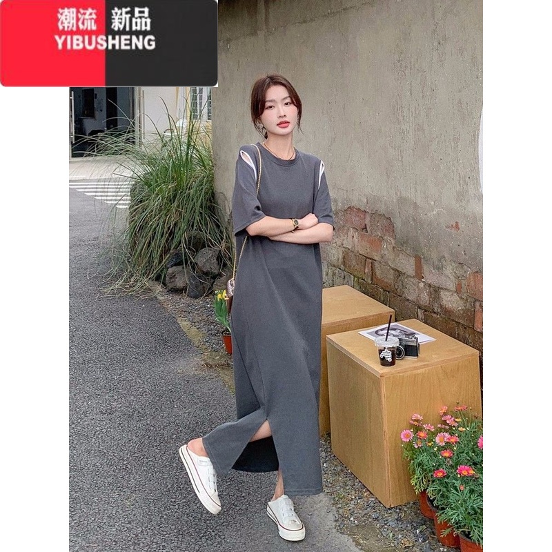 YIBUSHENG设计感镂空过膝长款连衣裙女季新款胖mm大码300斤宽松显瘦t恤S高清大图