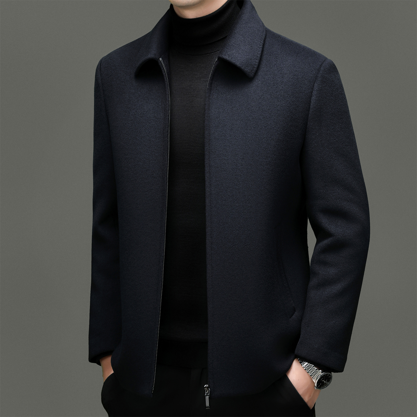 爸爸毛呢羽绒服男士2025新款冬季加厚短款中老年人羊毛呢大衣冬装外套毛呢大衣男中长款冬季爸爸装羊毛呢子外套保暖鸭绒羽绒服高清大图