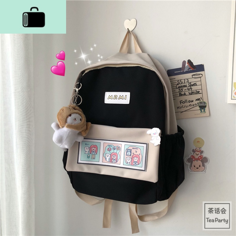 茶话会ins学院风学生双肩包女ulzzang古着感软妹少女书包旅行背包NEWLAKE高清大图