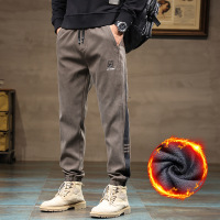 一体绒裤子男士加绒潮牌哈伦束脚裤男款冬季品质舒适运动休闲裤男 XL（140斤） 8862咖啡加绒