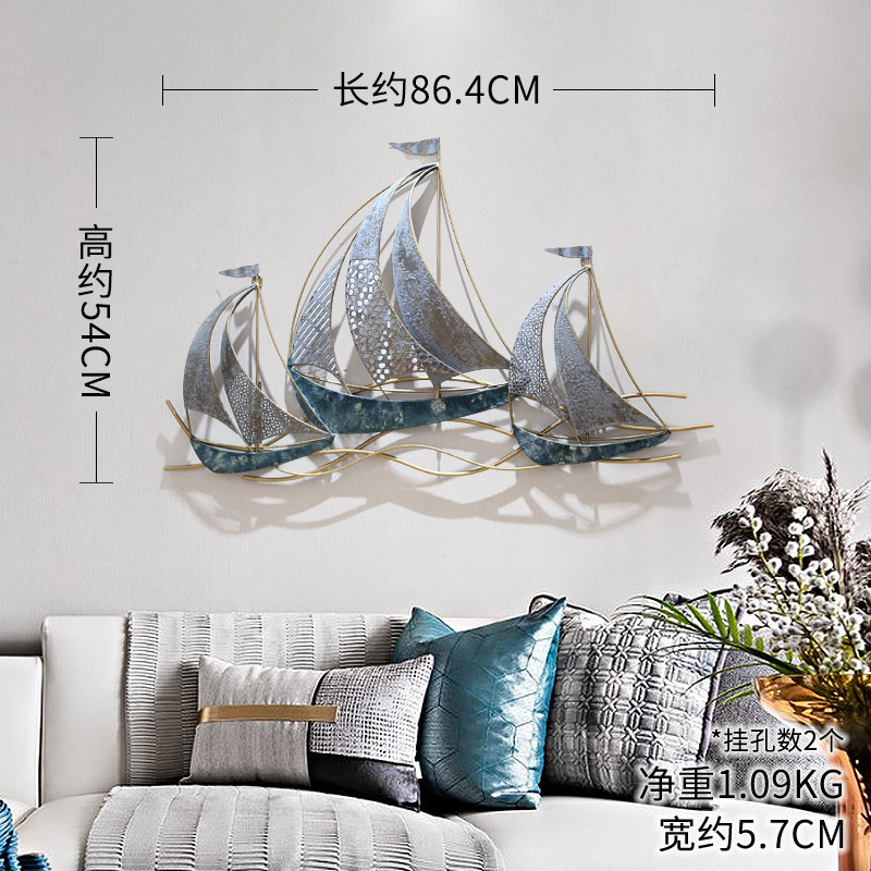 地中海创意帆船海洋铁艺墙饰复古风格客厅沙发背景墙面装饰挂件 三维工匠 《与海共舞》A（6月15日发货）