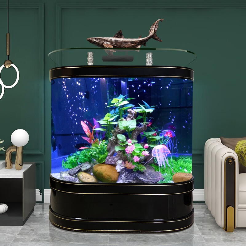 鱼缸水族箱免换水欧式双圆形玻璃缸生态造景家用客厅金鱼缸办公室中大型落地锦鲤缸