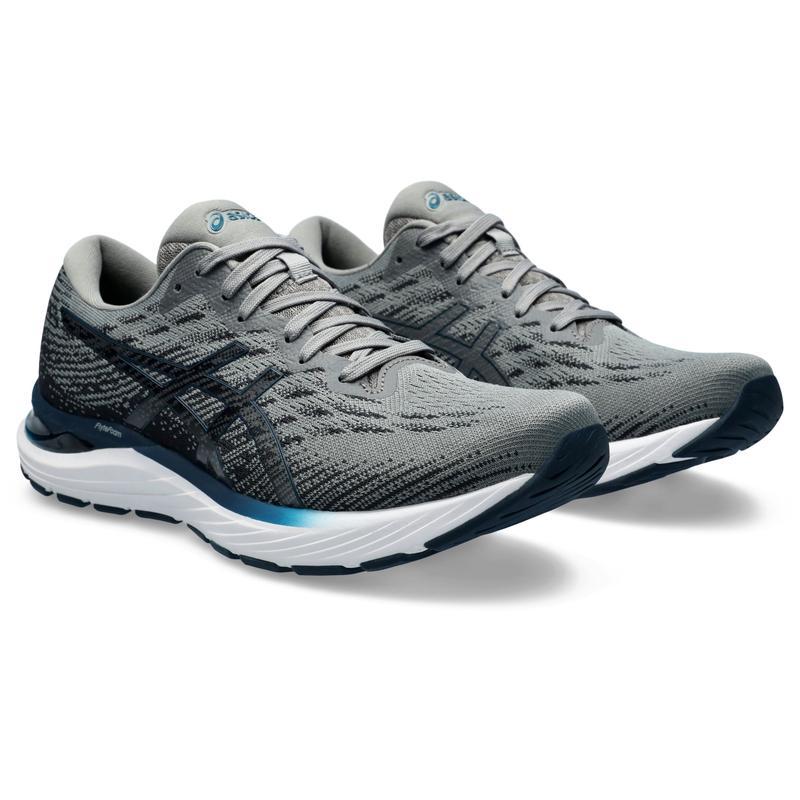 亚瑟士(ASICS)透气舒适缓震跑鞋男款专业运动跑步鞋灰面白条低帮