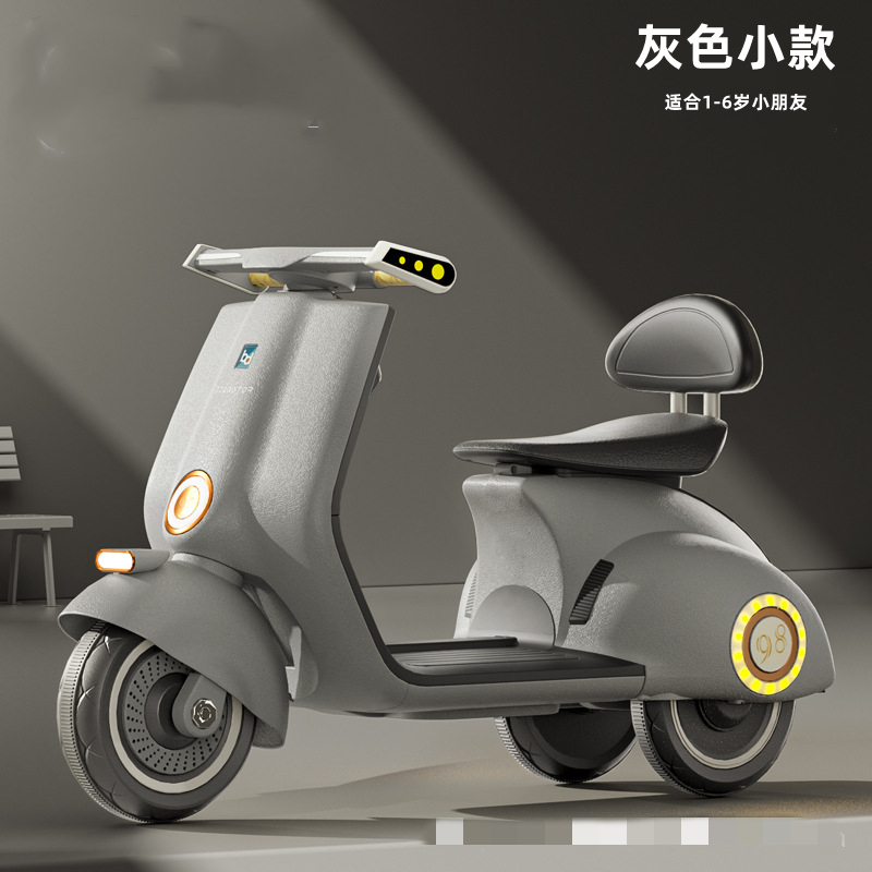 贝多奇电动车儿童电动摩托车2-12岁男女学生电动三轮玩具车 小号灰色单驱6v4