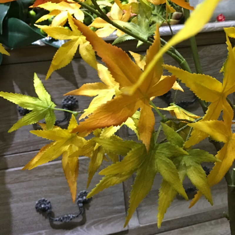 美式田园家居装饰花 绿植仿真花 仿真植物叶子 长枝仿真枫叶 金黄色