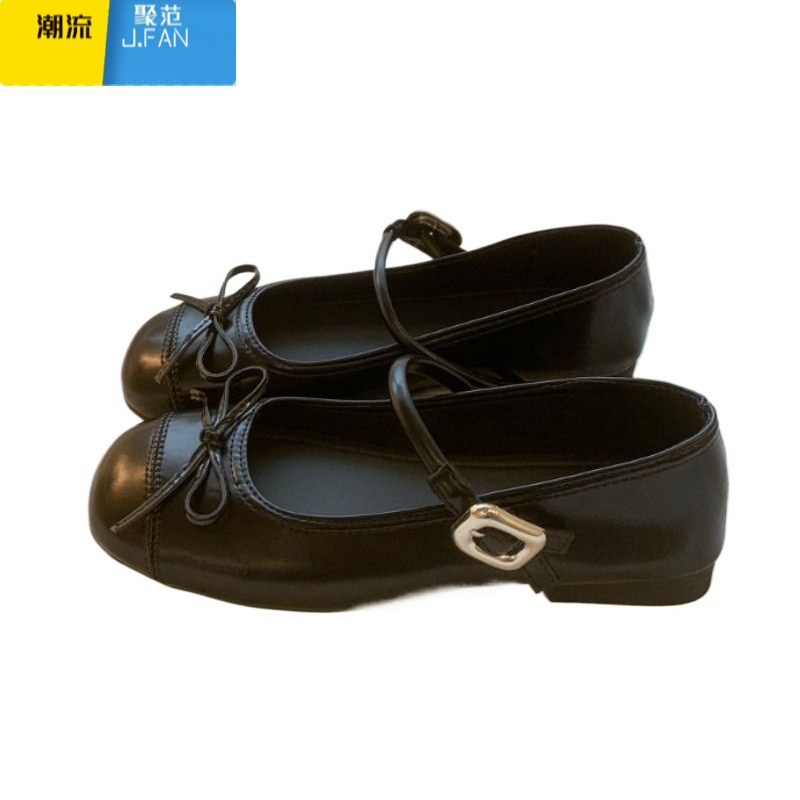 聚范银色圆头低跟玛丽珍单鞋女2024新款夏季法式配裙子浅口小皮鞋平底高清大图