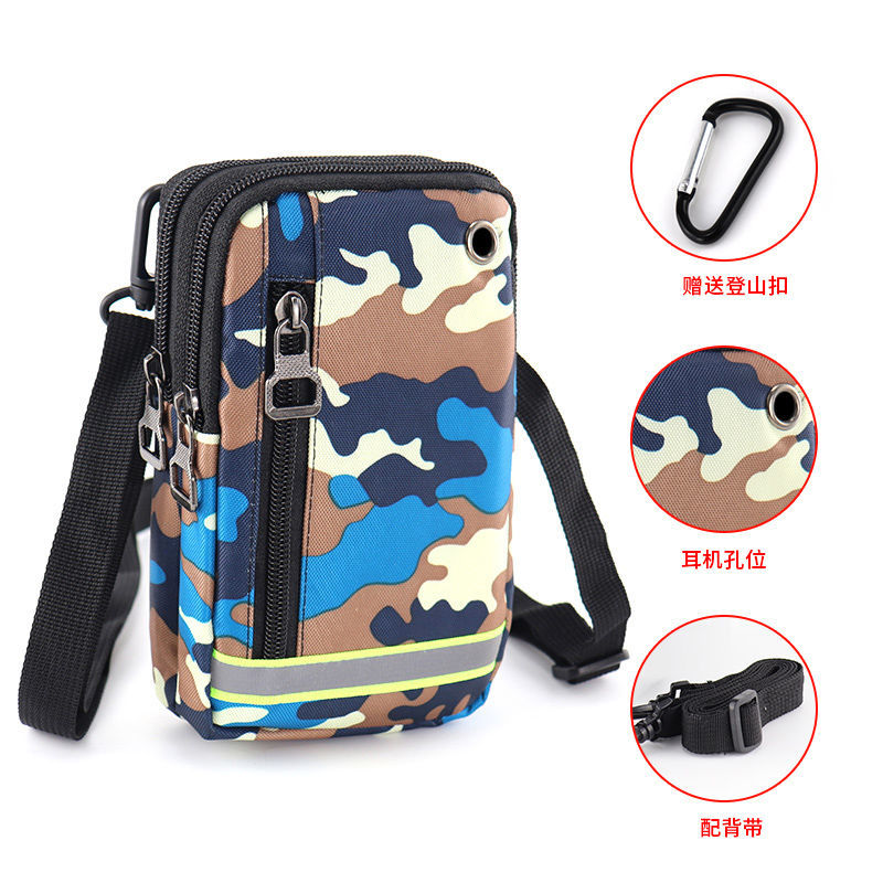 南极人新款6.5寸手机腰包男士多功能竖款单肩斜挎手机袋腰间挂包_100 蓝迷彩-三层6.5寸