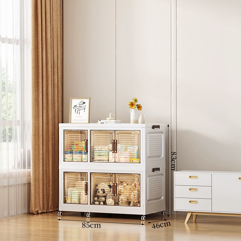 华普思卧室免安装折叠衣物收纳柜 多层双开门宝宝衣柜 挂衣整理衣柜三门衣柜两层小(85*46*83CM)多层