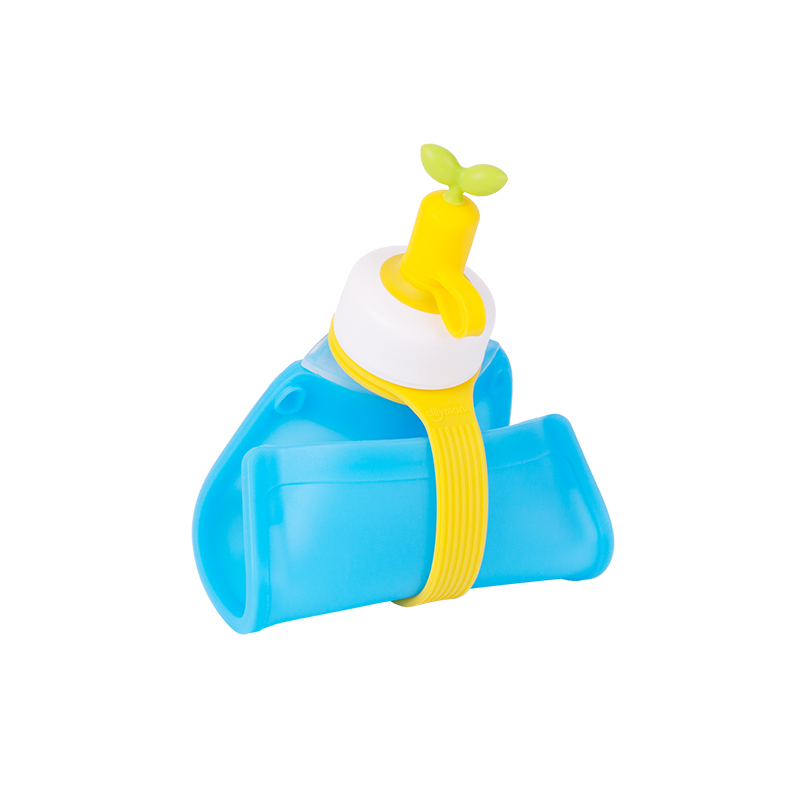 Sillymann 朱莫妮儿童宝宝折叠水壶便携背带水杯 300ml 蓝色 铂金硅胶