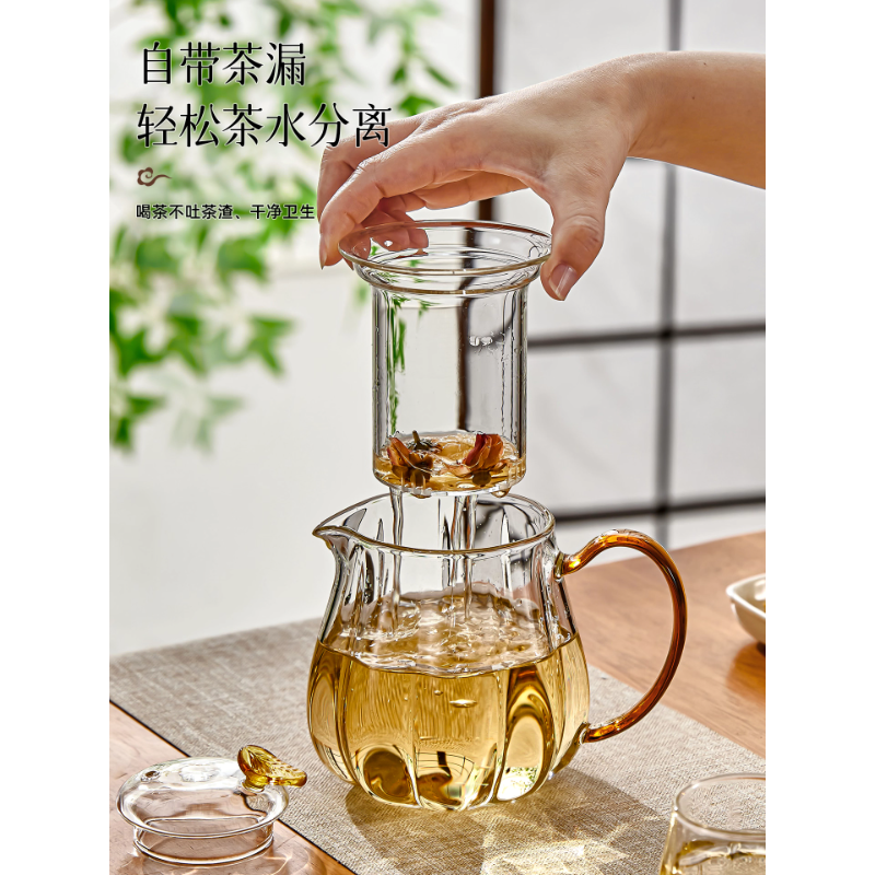 苏宁 优合创佳 玻璃茶壶套装 南瓜泡茶壶*1+品茗杯*4高清大图