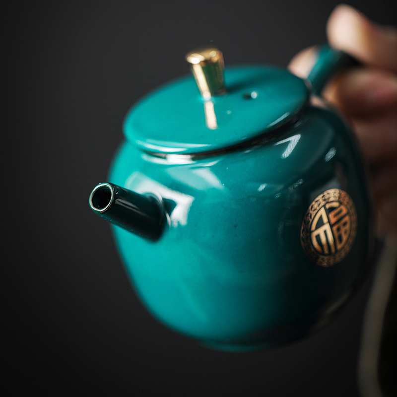 領藝 孔雀绿功夫茶具套装家用办公送礼高档皮盒中式陶瓷泡茶器 招财纳福孔雀绿13头皮盒礼盒装
