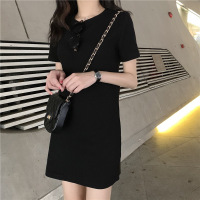 夏季韩版新款中长款连衣裙女学生修身时尚女装裙子衣服潮 XXL 黑色
