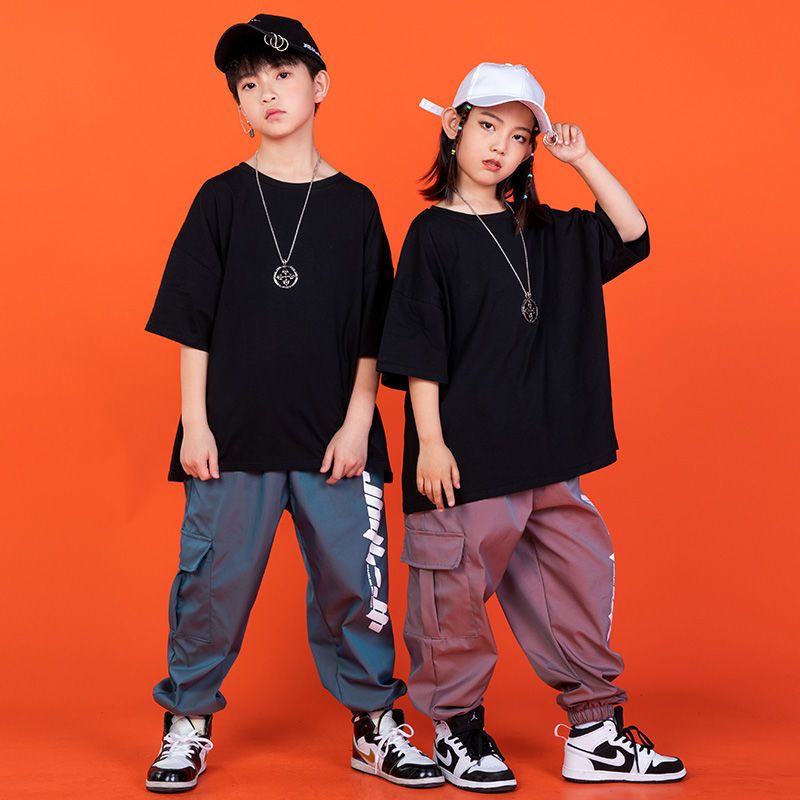 儿童街舞服装帅气男童嘻哈hiphop演出潮服女童爵士舞表演服架子鼓ff黑