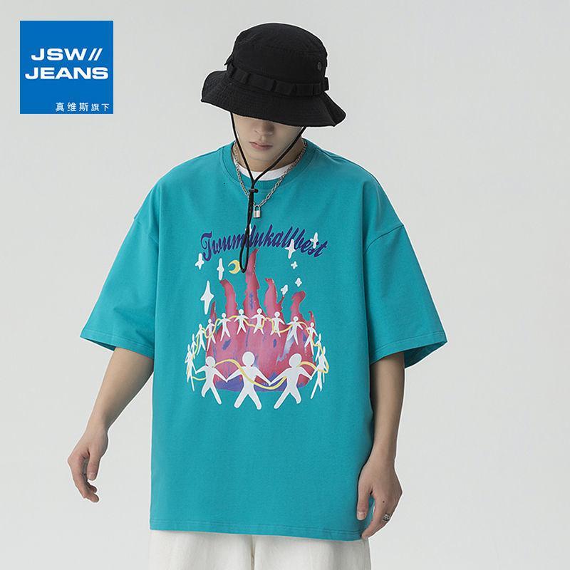 真维斯旗下JSW潮流宽松美式印花短袖T恤男夏季男装休闲帅气体恤男
