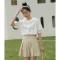 2022夏季新款小圆领打褶重工短袖衬衫上衣女