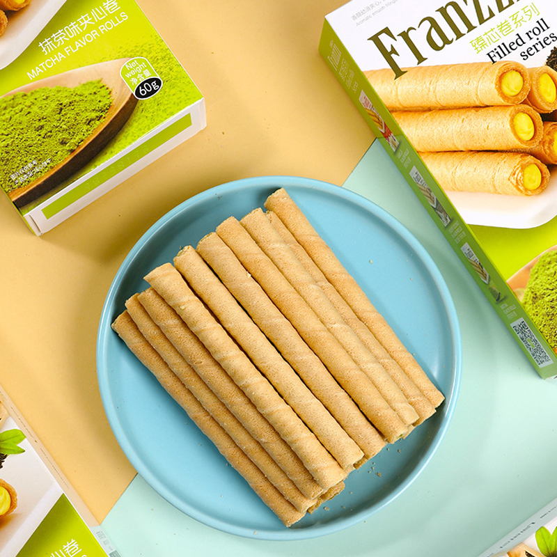 5折,拍2件更划算]法丽兹香草抹茶味夹心蛋卷60g*3盒好吃的办公室休闲