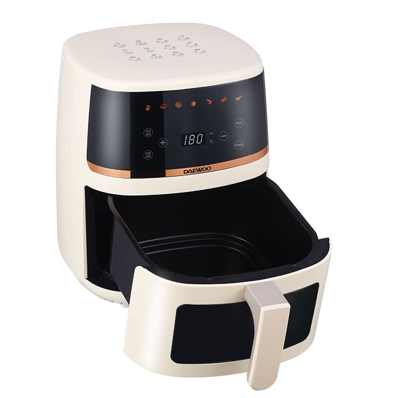 大宇DAEWOO 1250W抽拉断电保护彩色显示触屏5L容量空气炸锅 暖阳白 DYKZ-5013E高清大图