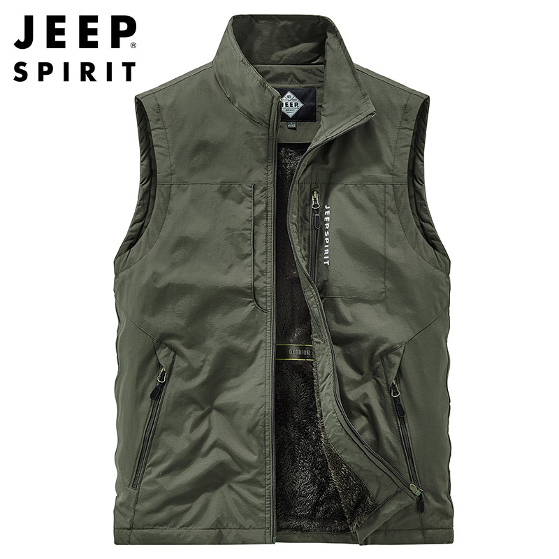 JEEP SPIRIT吉普加马甲男2021秋季新款中青年坎肩背心马夹户外多口袋网眼透气上衣