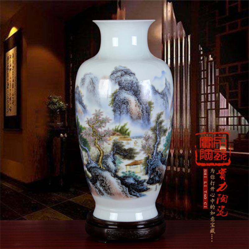 景德镇陶瓷器大花瓶牡丹花开富贵青花山水荷花客厅落地工艺品摆件 三维工匠 江南春色高清大图