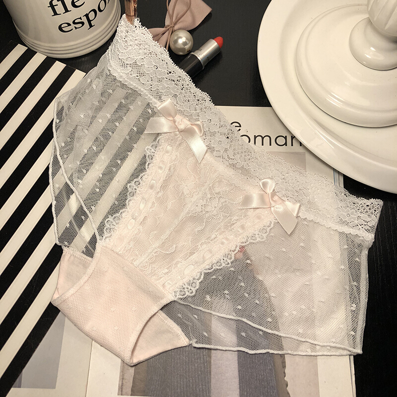 系少系蕾丝纱低腰蝴蝶结角内裤士浅S113
