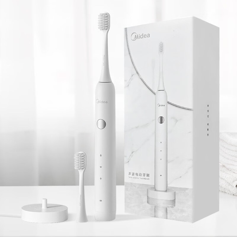 美的(Midea)电动牙刷成人软毛声波全自动送礼物 防水感应式充电 2刷头 MR1系列冰川白 MC-AJ0101