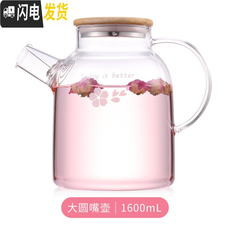 三维工匠茶壶耐热玻璃茶具可高温泡茶壶花茶壶过滤家用烧水壶套装 大圆嘴壶-单壶