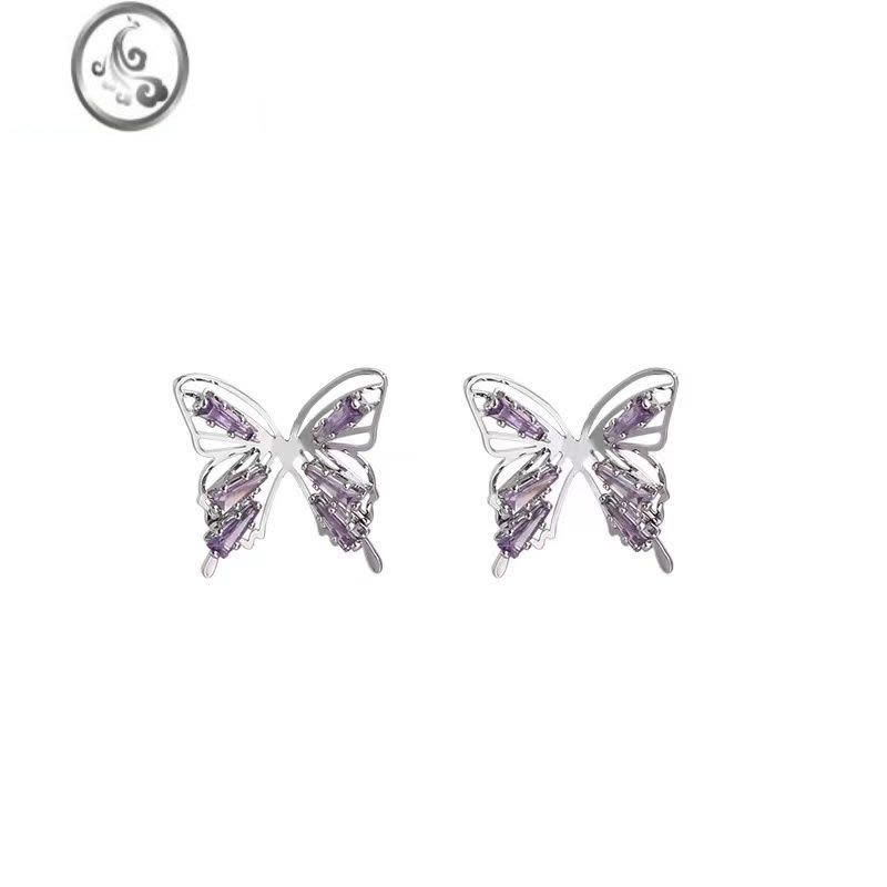 JiMi镂空蝴蝶锆石耳钉女夏季轻奢高级感小众设计独特耳环气质名媛耳饰图片