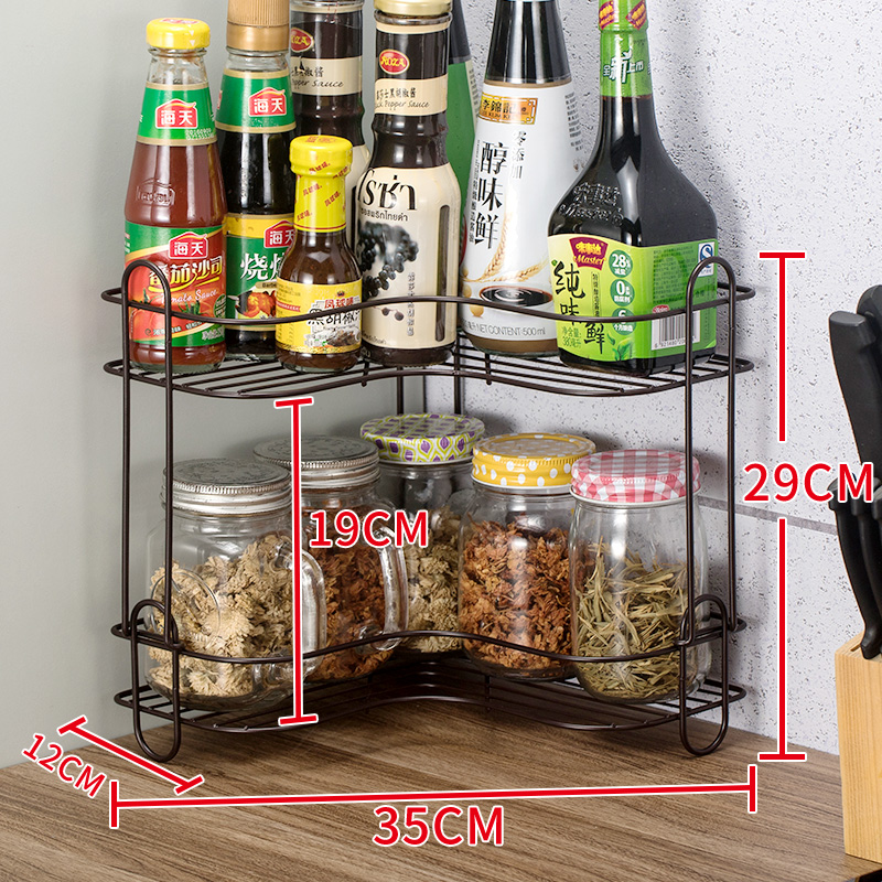 厨房置物架落地转角收纳架多层三角架调味料架家用用品浴室储物架收纳层架三维工匠 双层