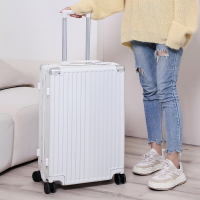 罗恩Ronoen铝框行李箱24寸拉杆箱万向轮男女小型登机箱20寸ins网红密码箱复古旅行箱28寸出国托运箱子皮箱包26寸 轻便防刮拉链_皓月白 26寸