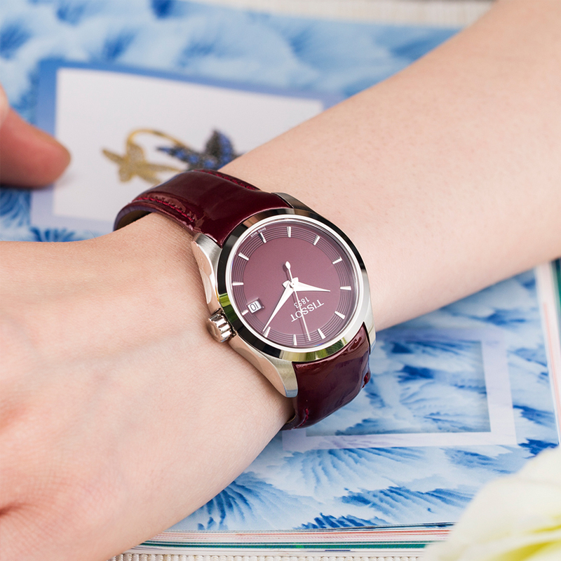 天梭(TISSOT)库图系列石英红色皮带女士手表T035.210.16.371.00多款 石英表 女 皮革