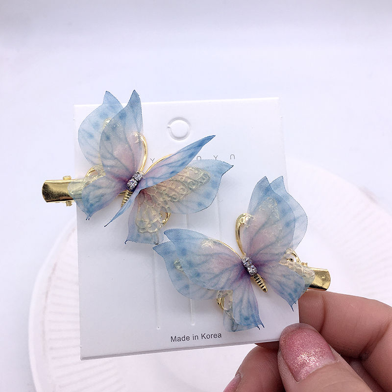 2只装 仙女双层薄纱蝴蝶发夹古风发饰仙气儿童成人金属对夹子 2号一对