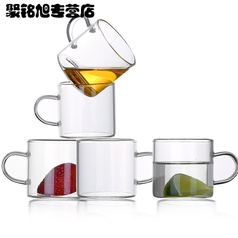 玻璃茶杯小号杯子带把6只装功夫茶具耐热家用套装迷你加厚主人杯简约