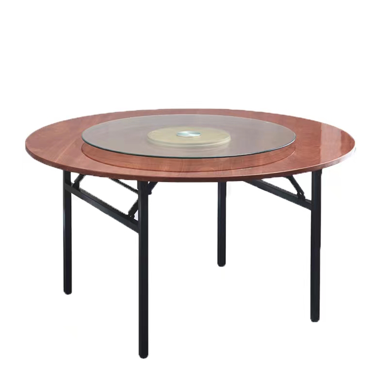 三吒 圆餐桌1.4米带转盘可折叠家用酒店饭店餐桌高清大图