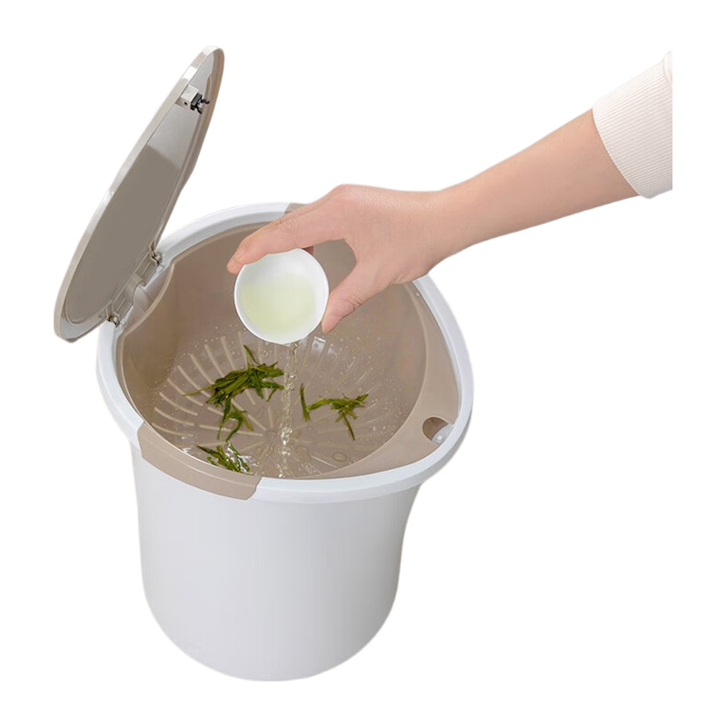 茶花(CHAHUA)带盖茶渣桶加厚塑料茶水桶排水桶接管按键式茶叶过滤垃圾桶1521 新款灰色1个8.8L(含排水管)