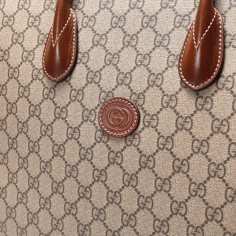 古驰gucci男士帆布配皮interlockingg手提单肩斜挎包托特包购物袋中号