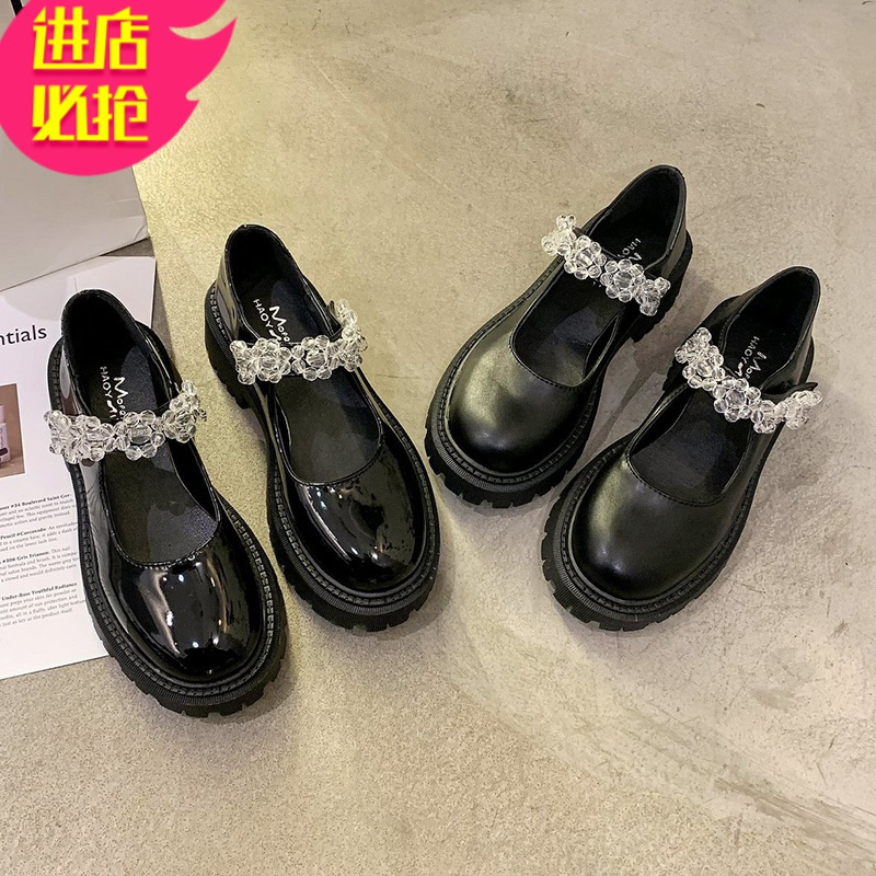 金三志小皮鞋女英伦风2021春季新款日系花朵娃娃鞋Lolita厚底玛丽珍单鞋休闲鞋