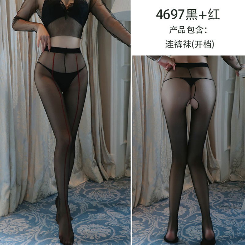 长夜漫漫情趣内衣丝袜女性感连裤袜开档激情美腿袜连脚丝袜4697 黑+黑 精装(80-120斤)