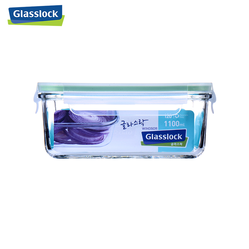 三光云彩(GLASSLOCK) 钢化耐热玻璃保鲜盒 饭盒韩国进口长方形饭盒1090ml微波炉可用密封防漏收纳盒便当盒