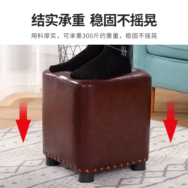 凳子网红方凳家用圆凳皮凳皮墩美式客厅沙发凳北欧试衣间换鞋矮凳