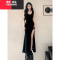 YIBUSHENG黑色无袖背心连衣裙女2024季新款开叉长裙礼服风情万种的小妈裙