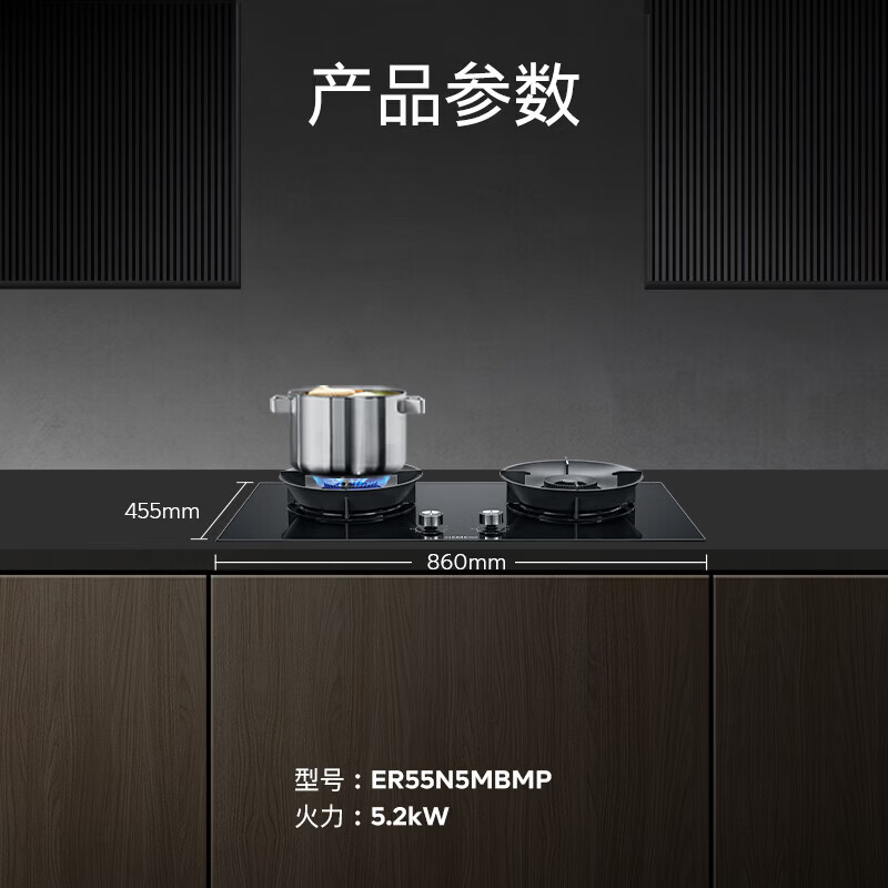 西门子 ER55N5MBM Y5 Plus嵌入式燃气灶5.2kW7段精控烟灶联动 可调节底盘 全铜火盖高清大图